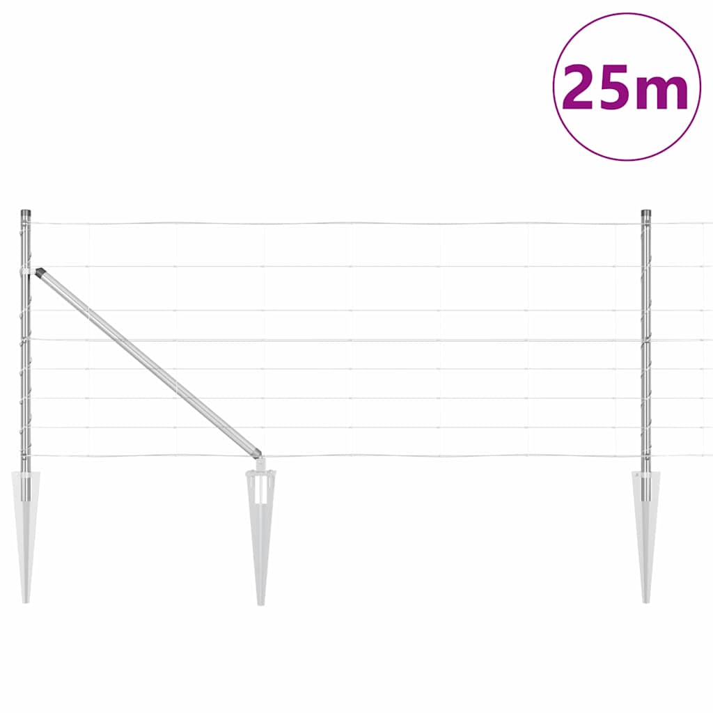 Recinzione in rete saldata zincata 25 x 0,8 m con pali e punte