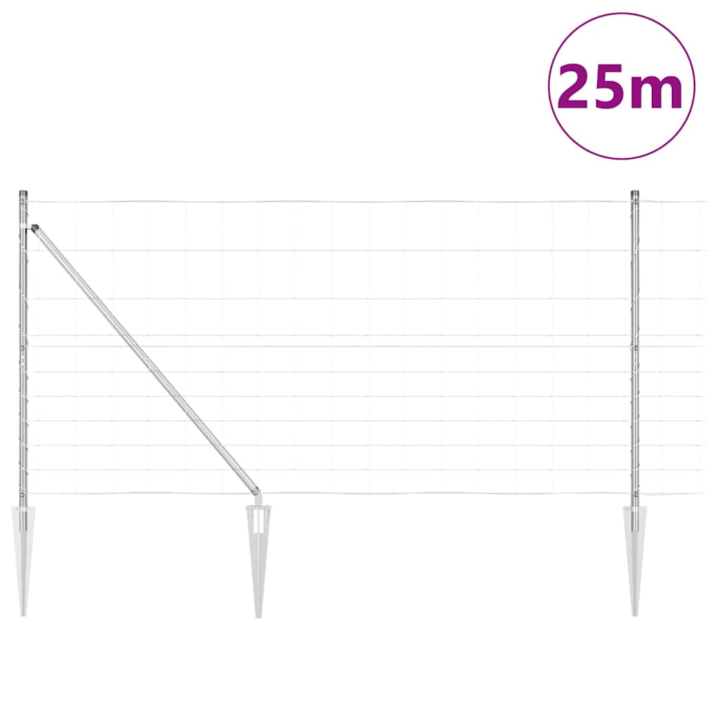 Recinzione in rete saldata zincata 25 x 1,2 m con pali