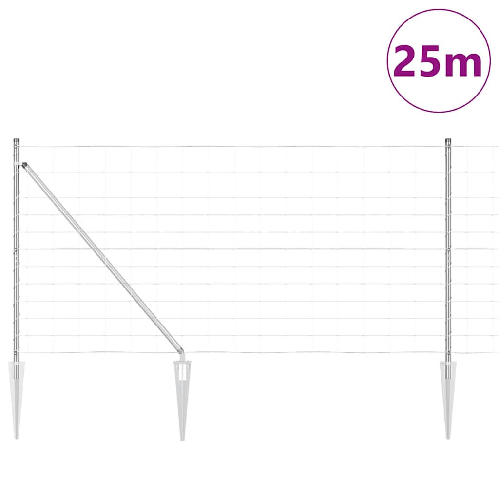 Recinzione in rete saldata zincata 25 x 1,2 m con pali
