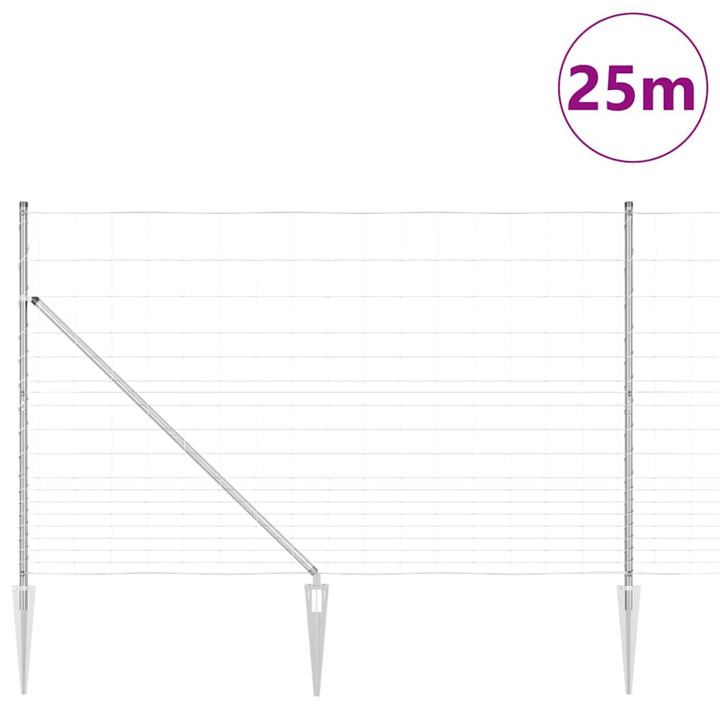 Recinzione in rete saldata zincata 25 x 1,5 m con pali e punte