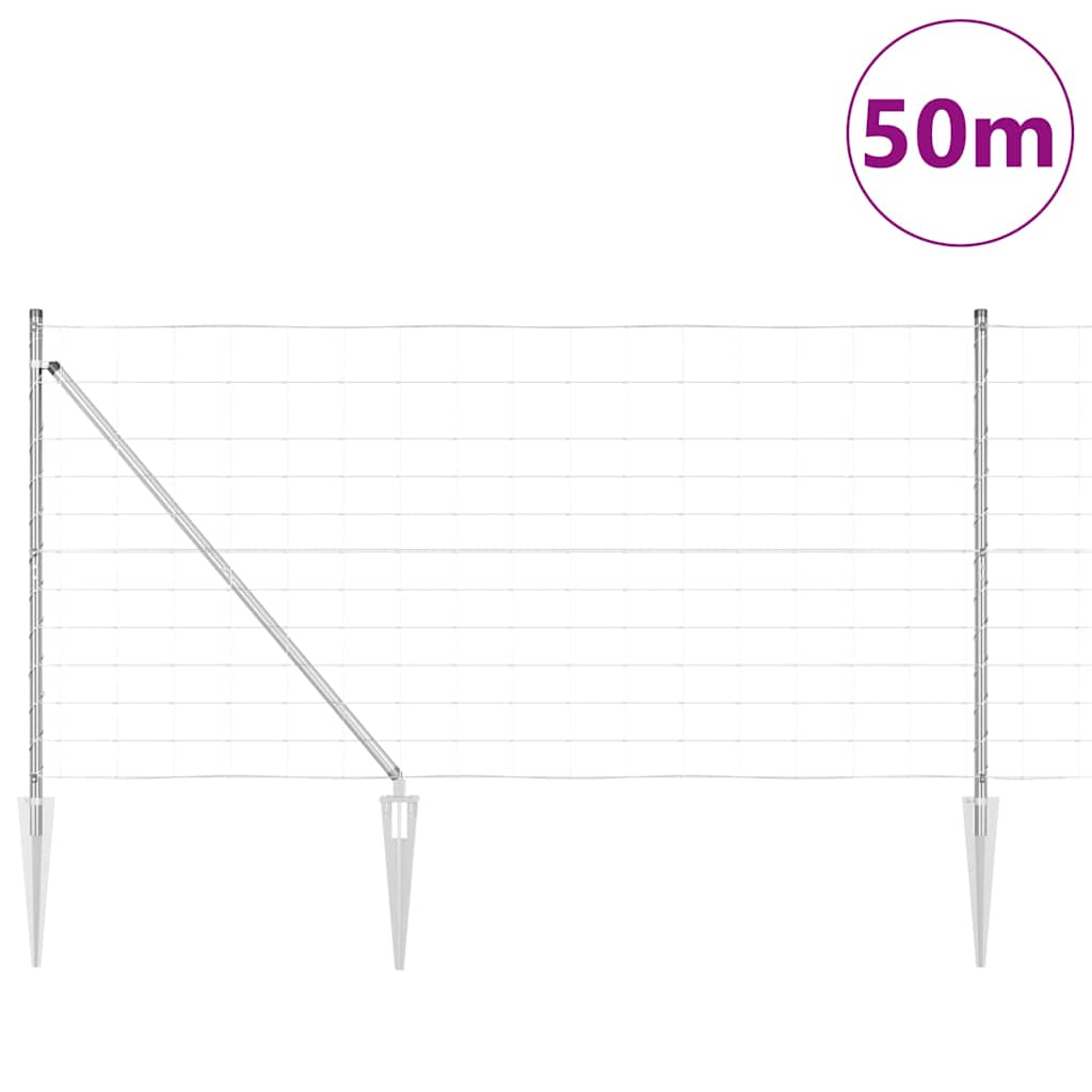 Recinzione in rete saldata acciaio zincato 50 x 1,2 m con pali