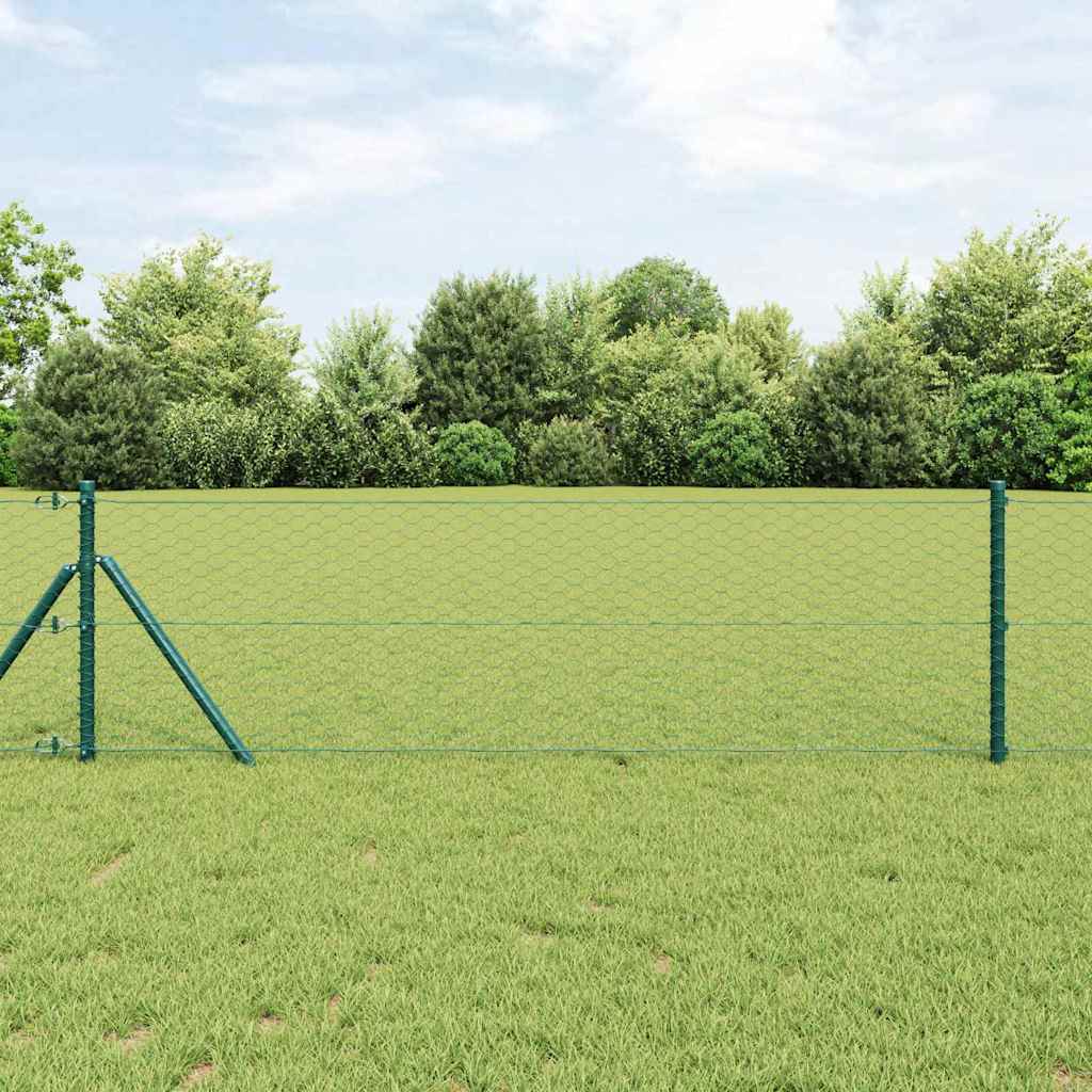 Recinzione metallica saldata in rete 10 x 0,6 m con pilastri - Acciaio PVC verde