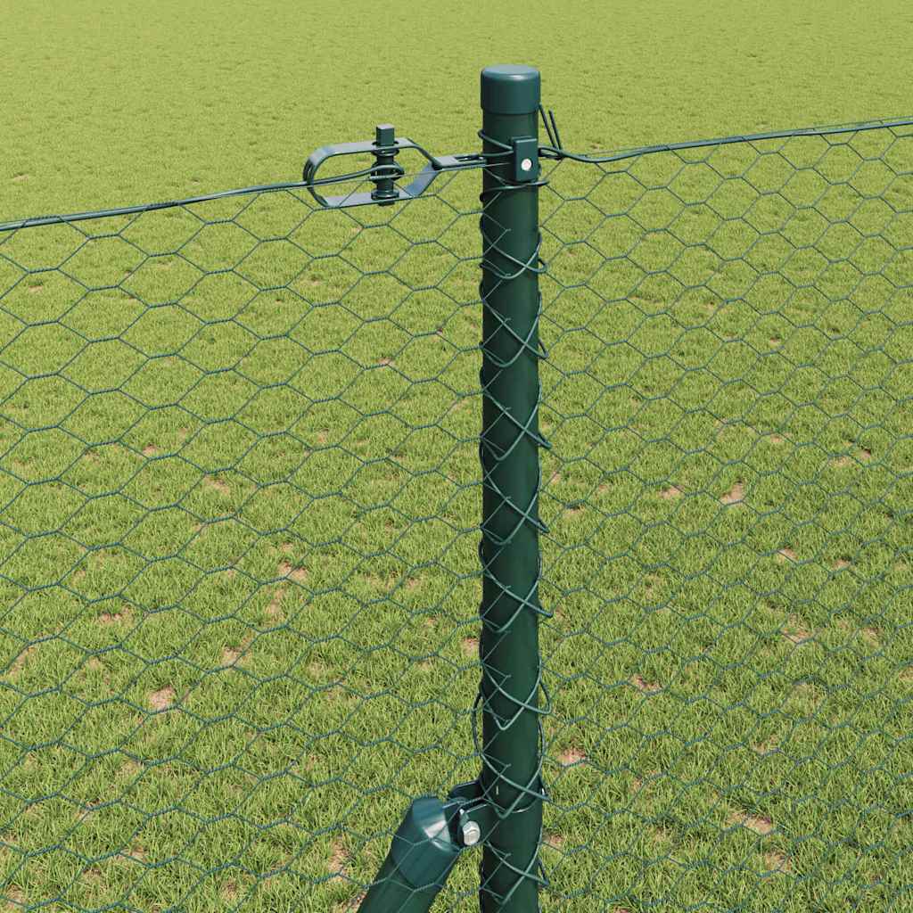 Recinzione metallica saldata in rete 10x1,5 m con pilastri - Acciaio rivestito PVC verde
