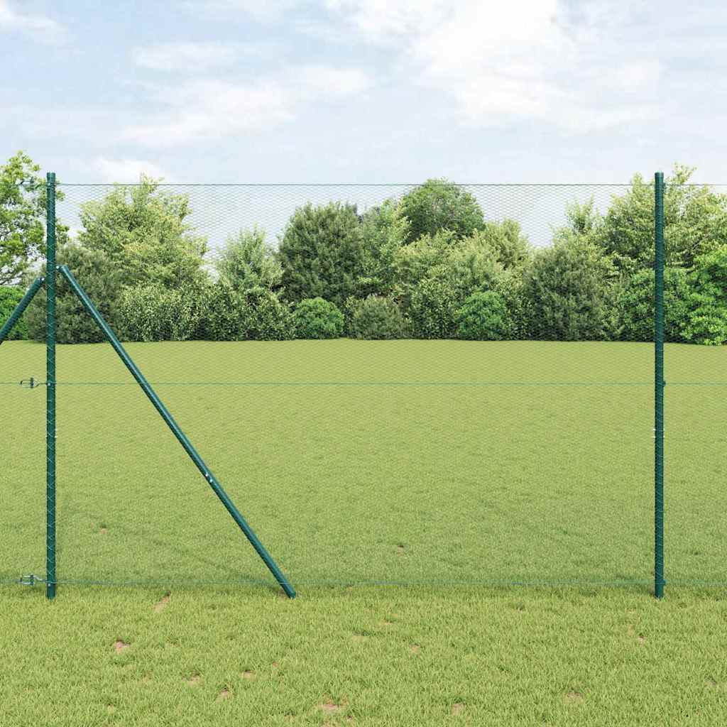 Recinzione metallica saldata in acciaio PVC verde 10x1,6 m con pilastri
