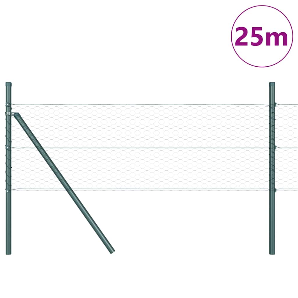 Recinzione metallica saldata 25 x 0,4 m con pilastri in acciaio PVC verde