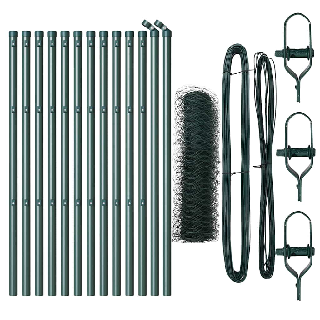 Recinzione metallica saldata 25 x 0,4 m con pilastri - Acciaio rivestito PVC verde