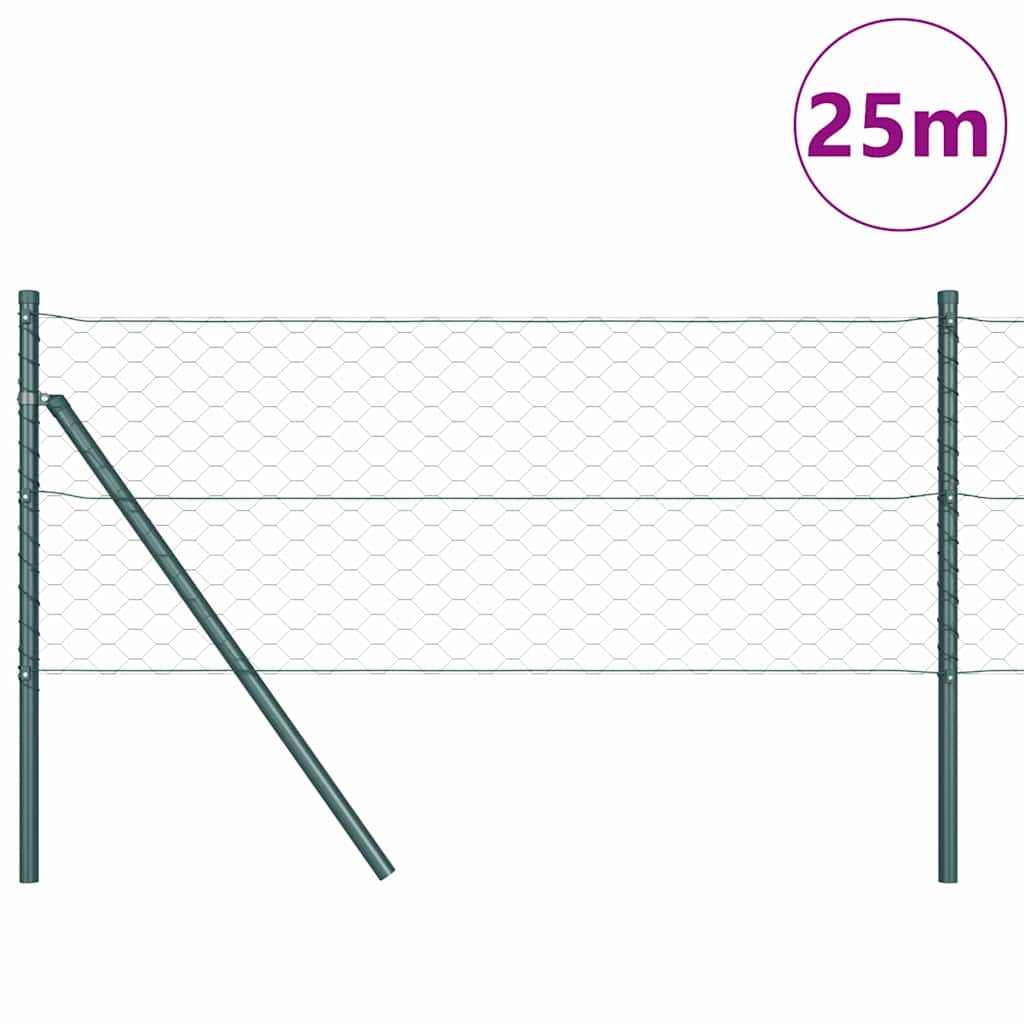 Recinzione metallica saldata verde 25 x 0,6 m con pilastri