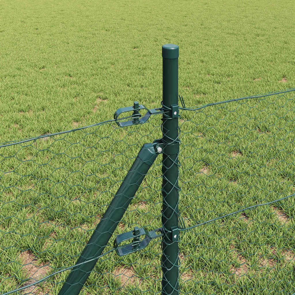 Recinzione metallica saldata in rete 25 x 0,8 m con pilastri - Acciaio rivestito PVC verde