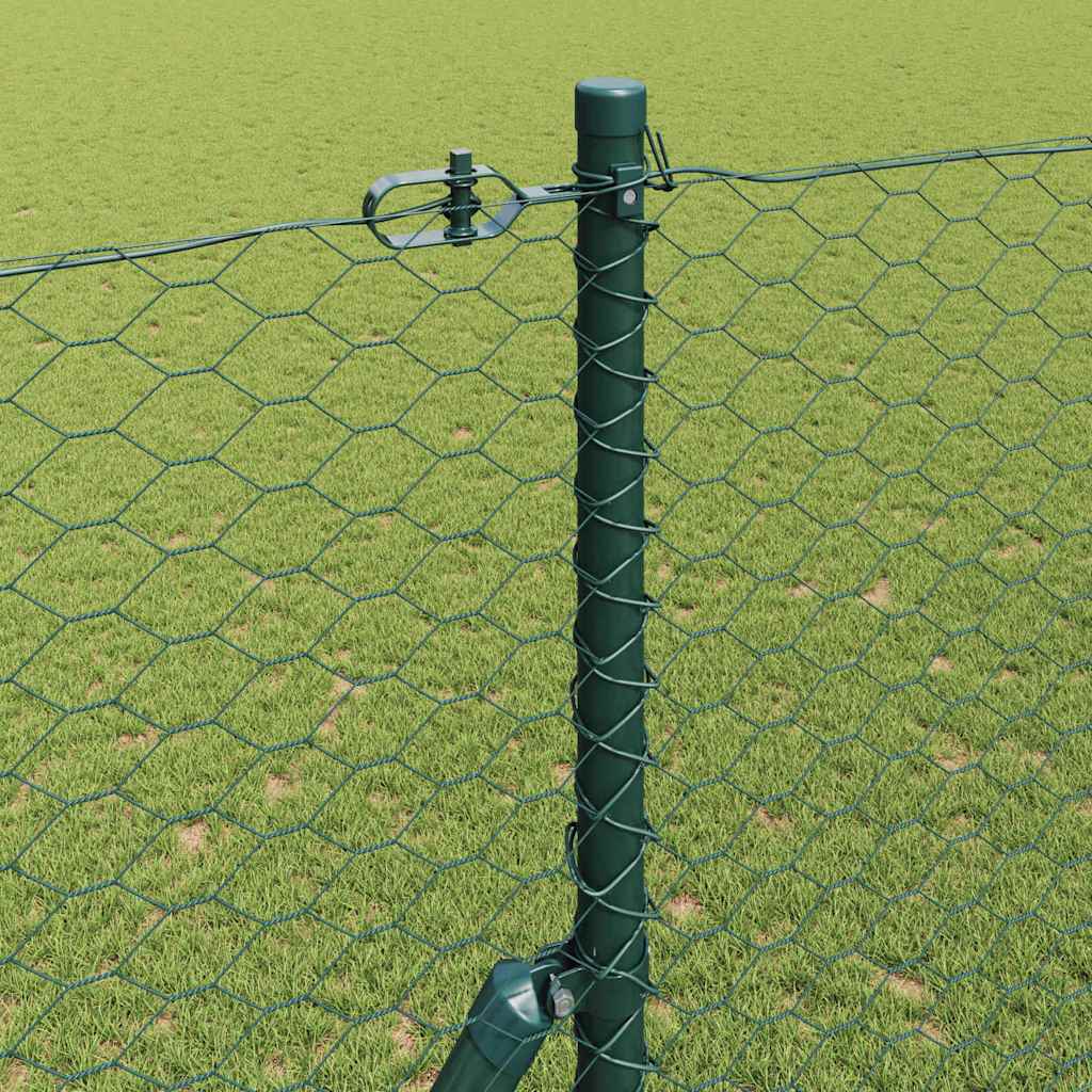 Recinzione metallica saldata in rete 25 x 1,5 m con pilastri - Acciaio rivestito PVC verde