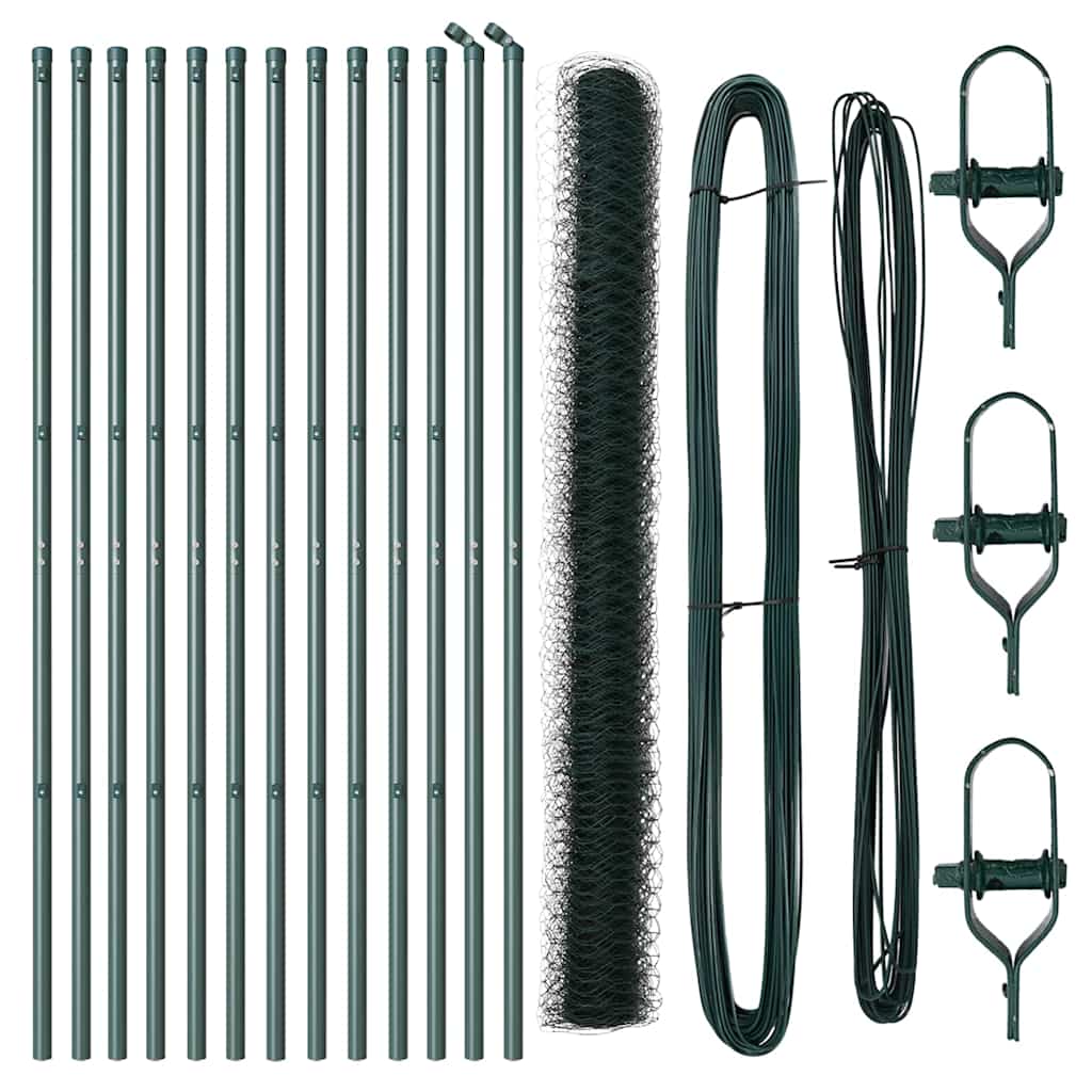 Recinzione metallica saldata verde 25 x 1,6 m con 13 pali in acciaio rivestito PVC