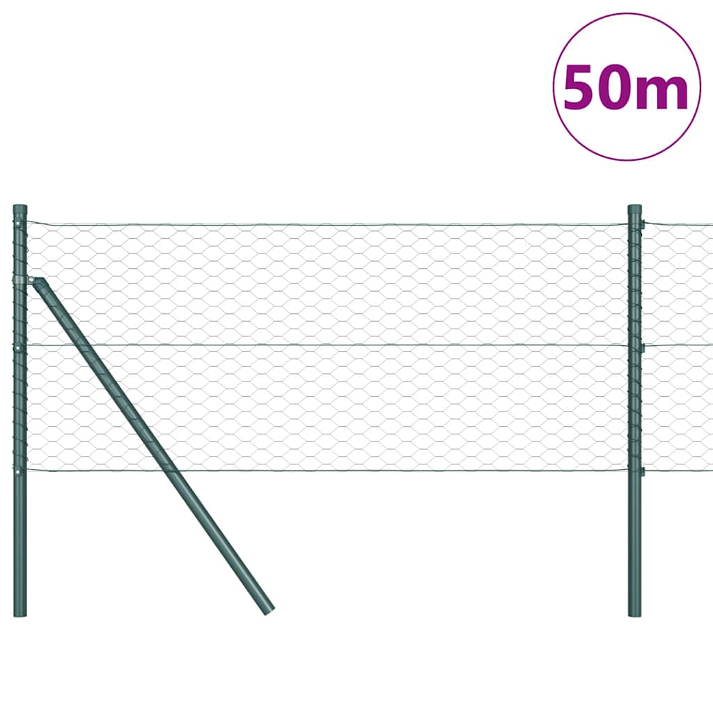 Recinzione metallica saldata in acciaio PVC verde 50 x 0,6 m con pilastri