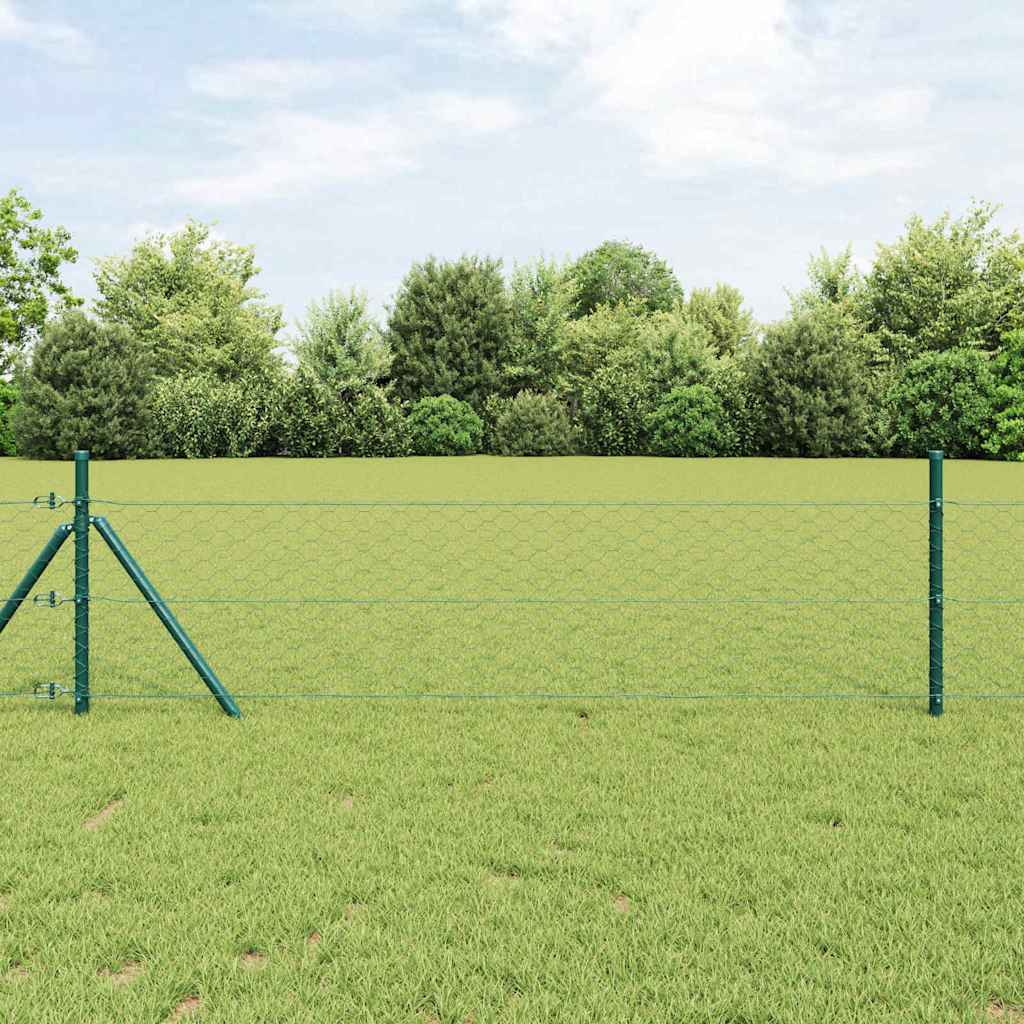 Recinzione metallica saldata 100 x 1,4 m con pilastri in acciaio rivestito PVC verde