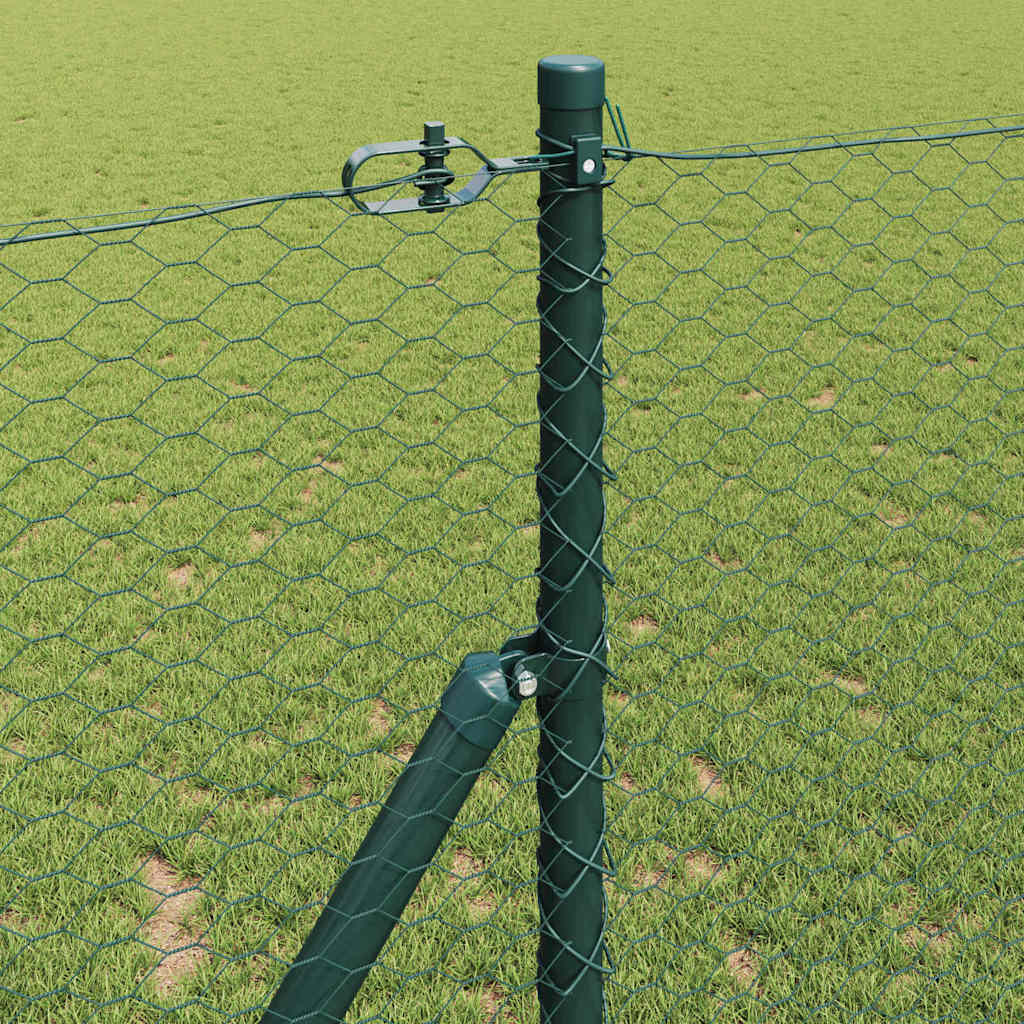 Recinzione metallica saldata in acciaio PVC verde 100 x 1,5 m con pilastri di fissaggio a terra
