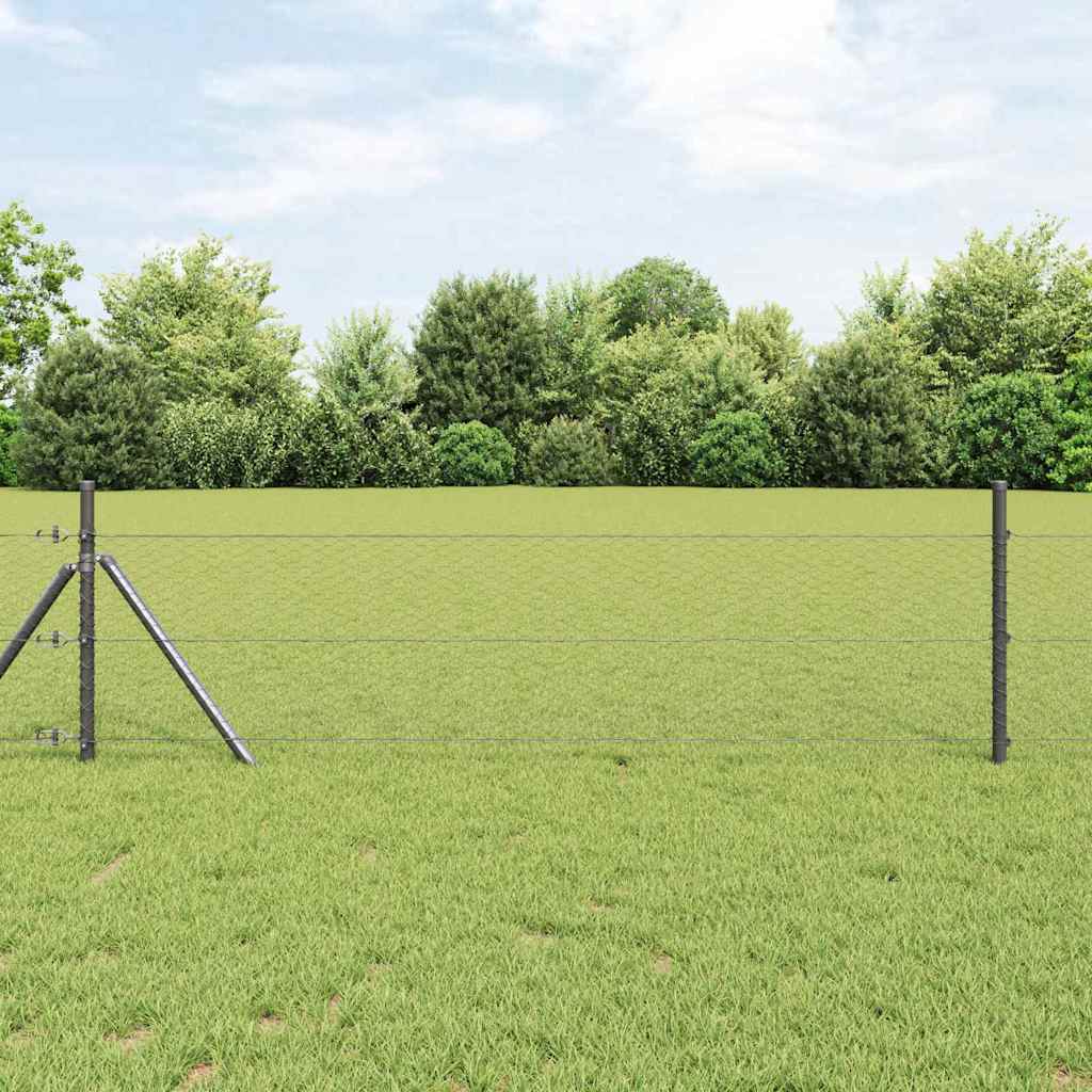 Recinzione metallica saldata 10 x 0,5 m con pilastri in acciaio rivestito PVC grigio