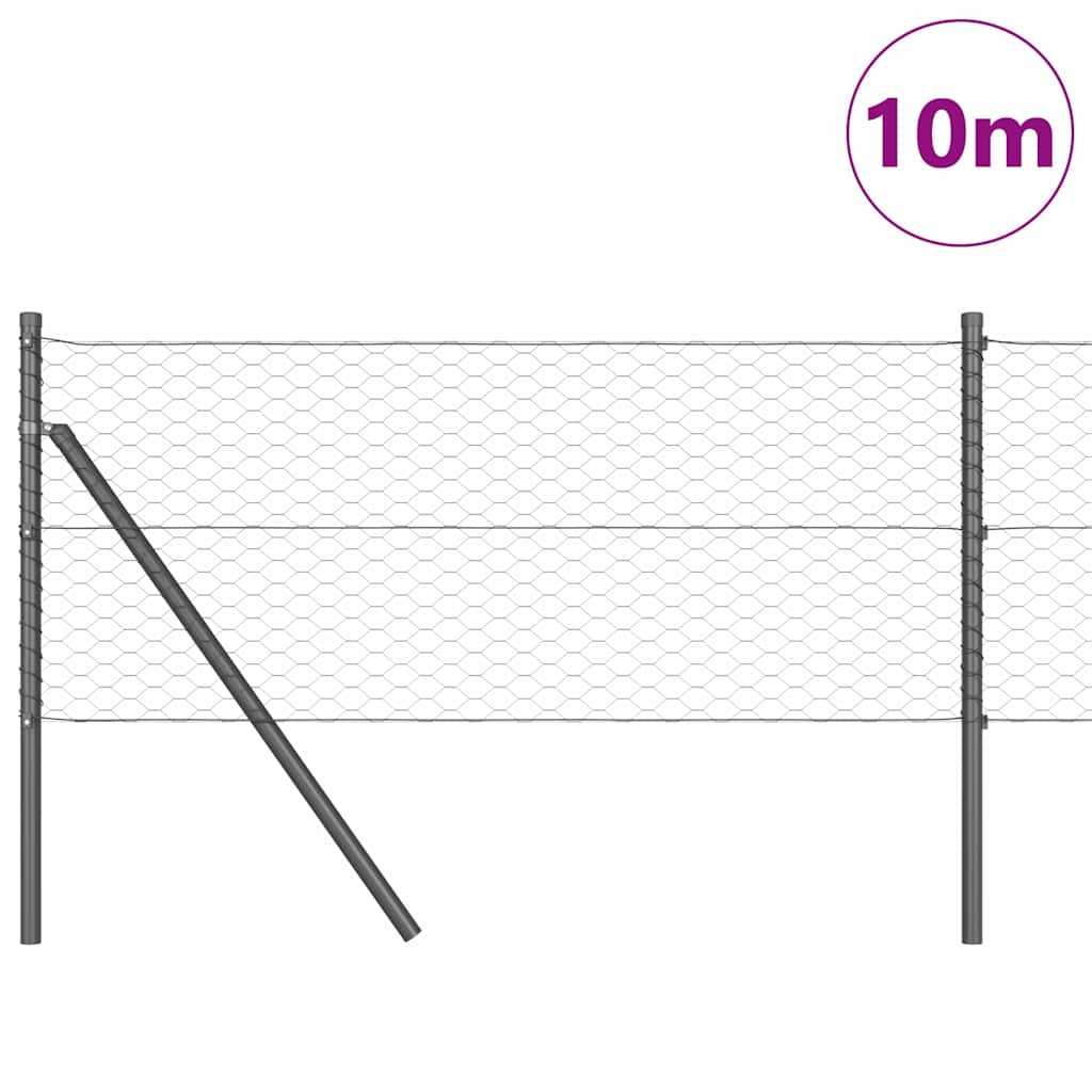 Recinzione metallica saldata 10x0,6 m con pilastri - Acciaio rivestito PVC grigio
