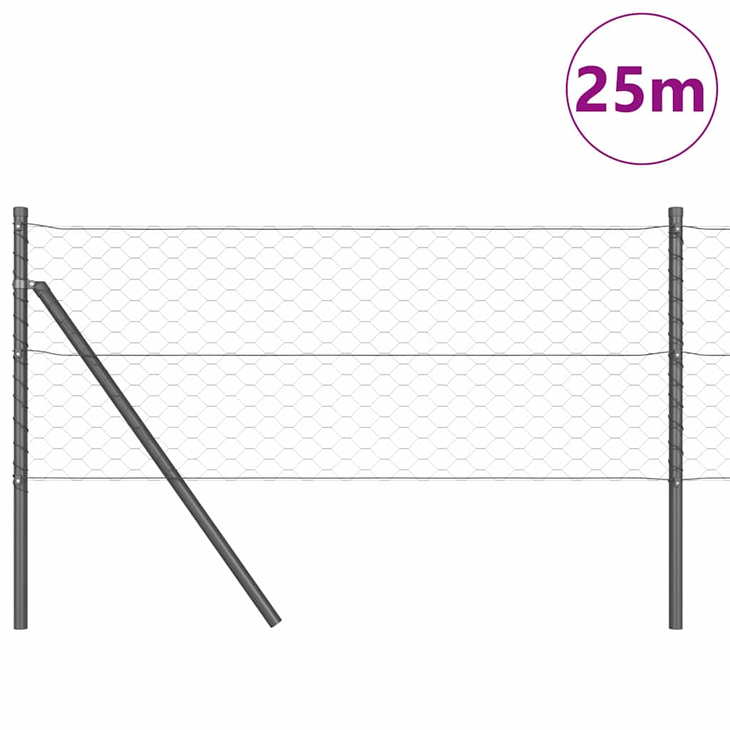Recinzione metallica saldata grigia 25 x 0,6 m con pilastri in acciaio rivestito PVC