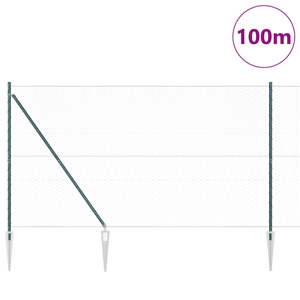 Recinzione in rete saldata con punte 100 x 1,5 m - Acciaio rivestito PVC verde