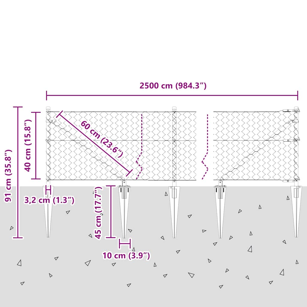 Recinzione in rete saldata con punte 25 x 0,4 m