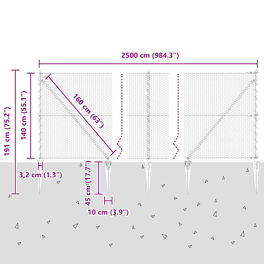 Recinzione in rete saldata con punte 25 x 1,4 m