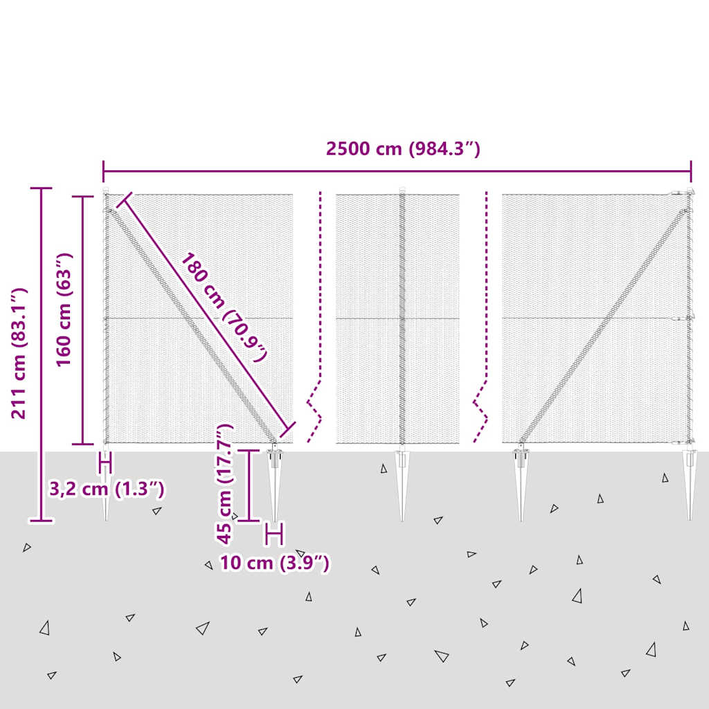 Recinzione in rete saldata con punte 25 x 1,6 m