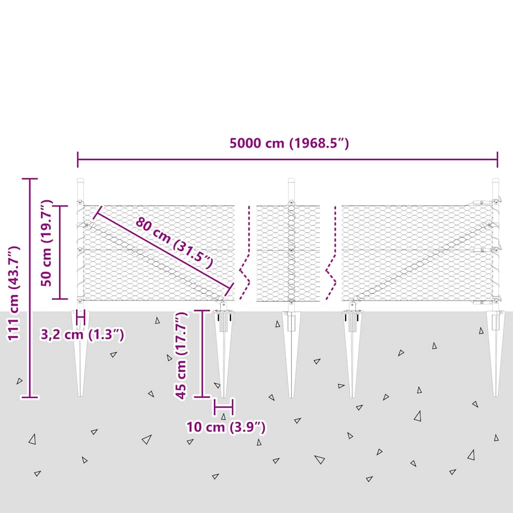 Recinzione in rete saldata con punte 50 x 0,5 m