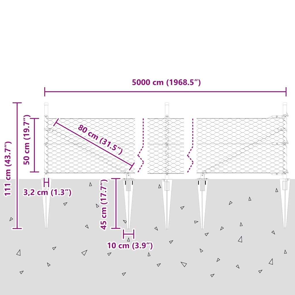 Recinzione in rete saldata con punte 50 x 0,5 m