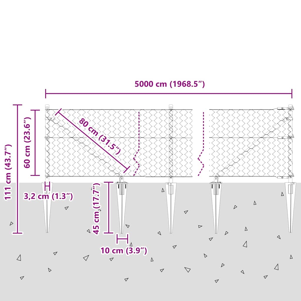 Recinzione in rete saldata con punte 50 x 0,6 m (L x H)