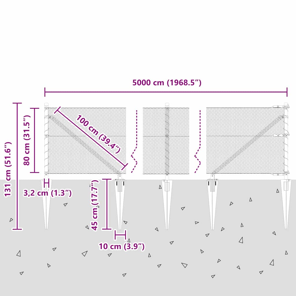Recinzione in rete saldata con punte 50 x 0,8 m