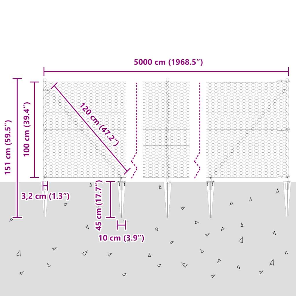 Recinzione in rete saldata con punte 50 x 1 m