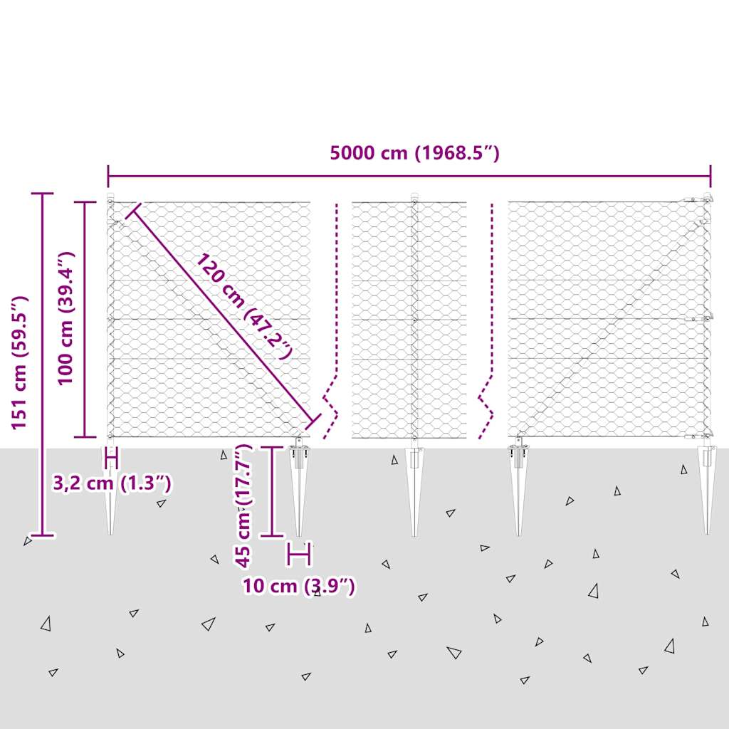 Recinzione in rete saldata con punte 50 x 1 m