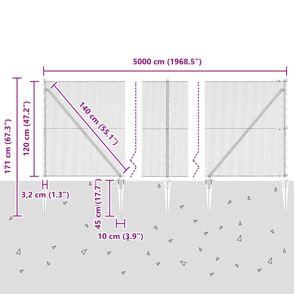 Recinzione in rete saldata con punte 50 x 1,2 m