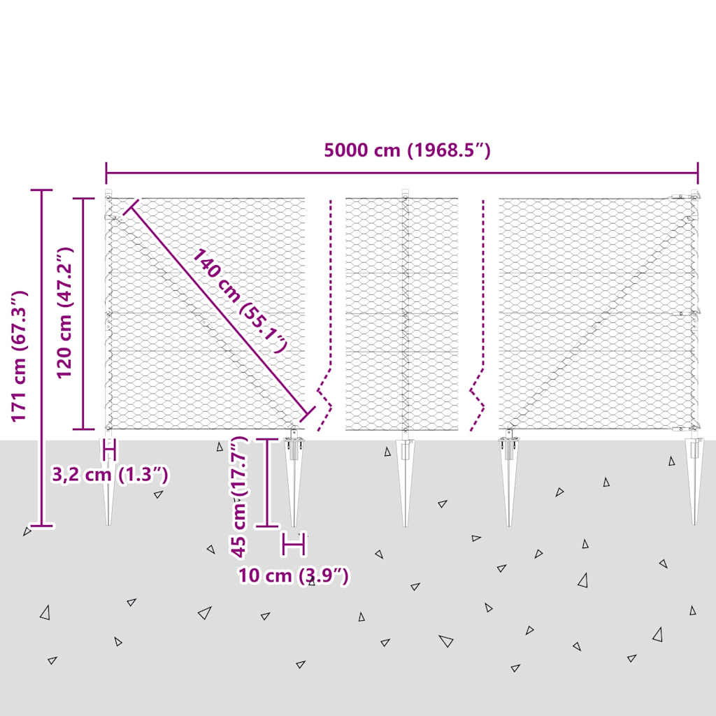 Recinzione in rete saldata con punte 50 x 1,2 m