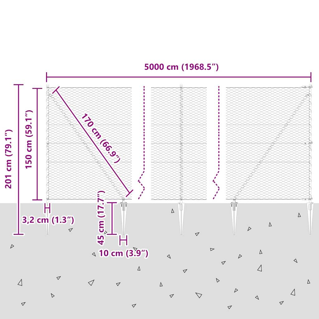 Recinzione in rete saldata con punte 50 x 1,5 m - Acciaio rivestito PVC grigio