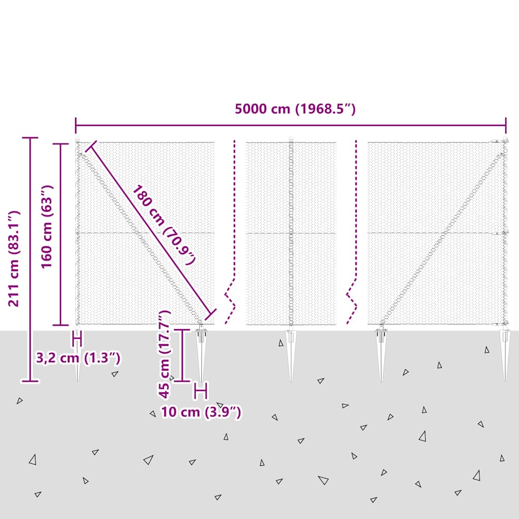 Recinzione in rete saldata con punte 50 x 1,6 m