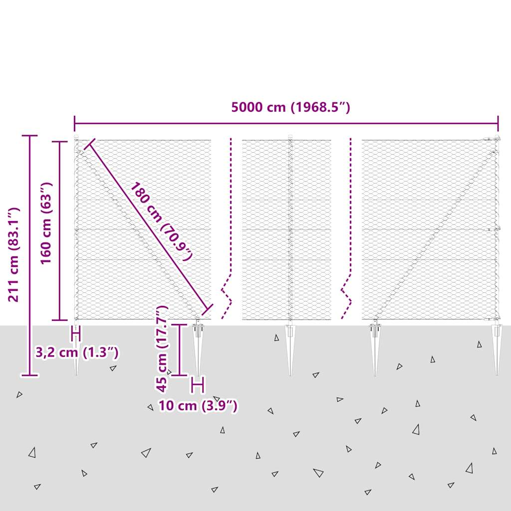 Recinzione in rete saldata con punte 50 x 1,6 m