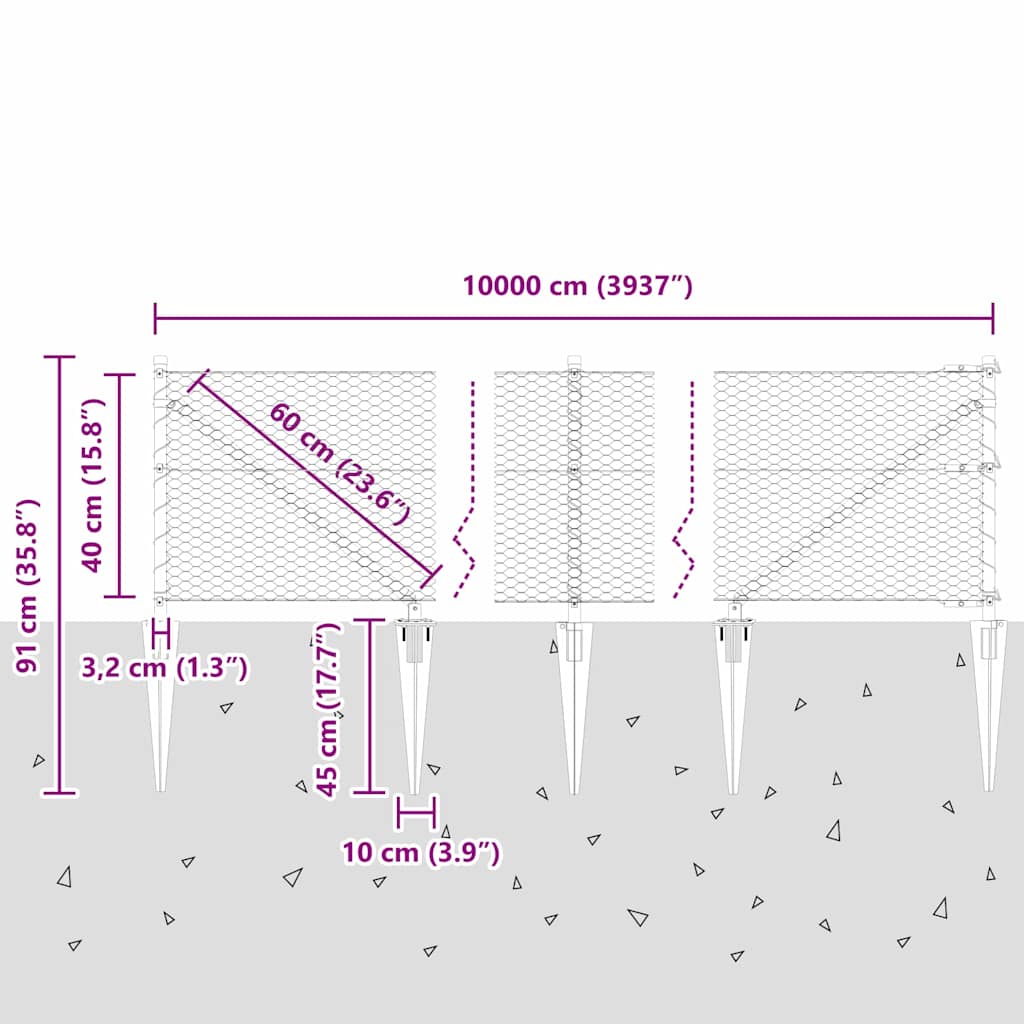 Recinzione in rete saldata con punte 100 x 0,4 m