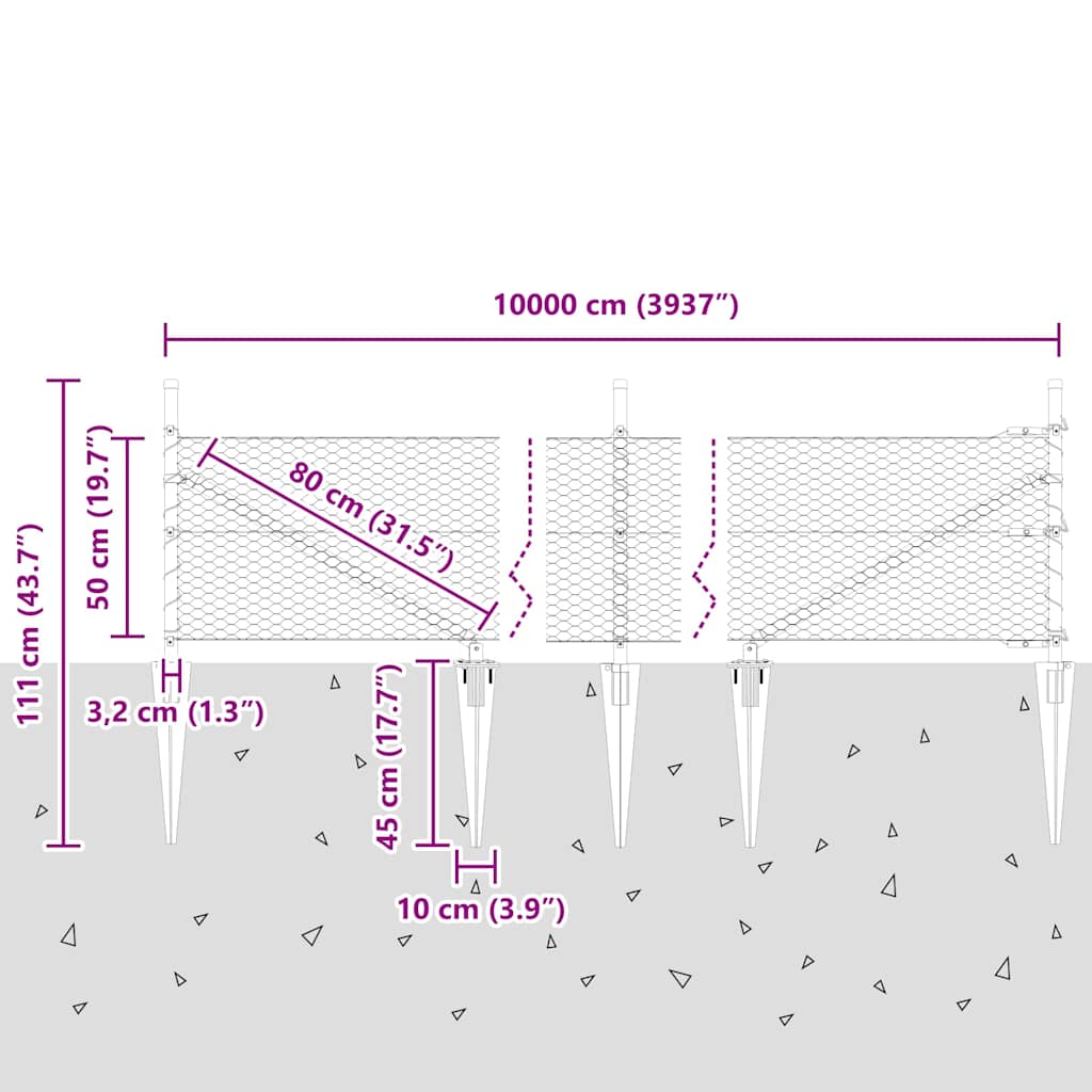 Recinzione in rete saldata con punte 100 x 0,5 m