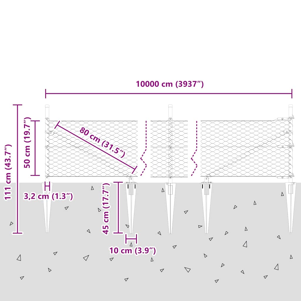 Recinzione in rete saldata con punte 100 x 0,5 m