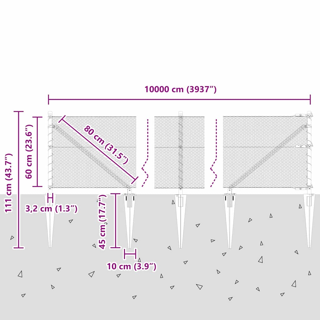 Recinzione in rete saldata con punte 100 x 0,6 m (L x H)