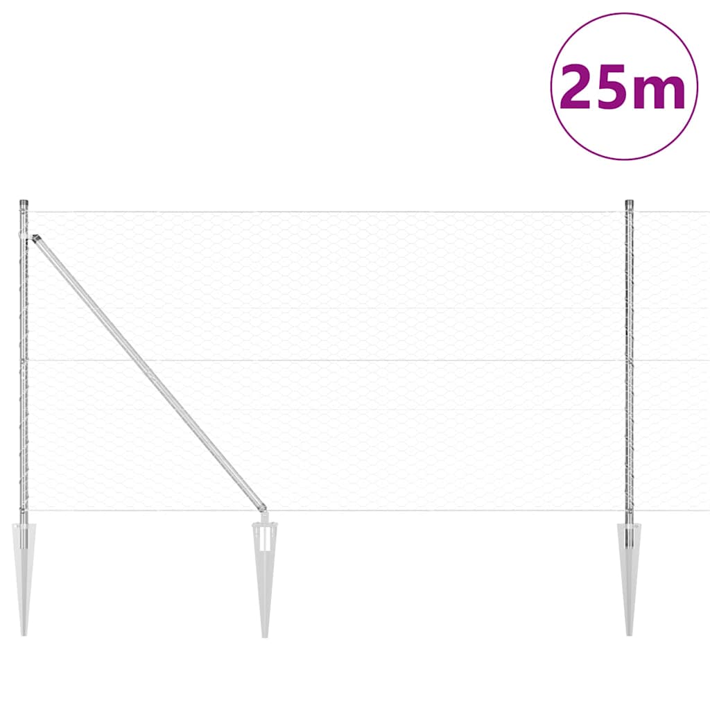 Recinzione in rete saldata zincata 25 x 1,4 m con pali e punte