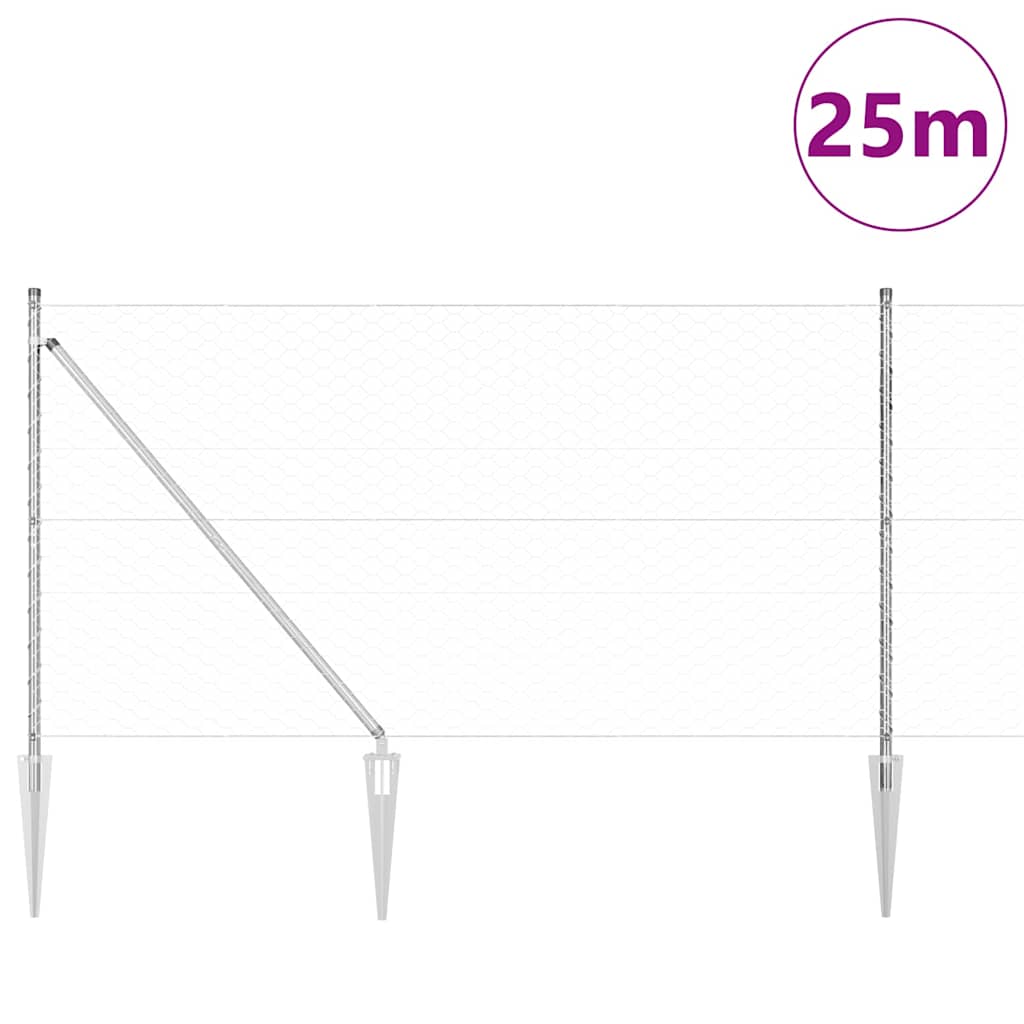 Recinzione in rete saldata zincata 25 x 1,4 m con pali e punte