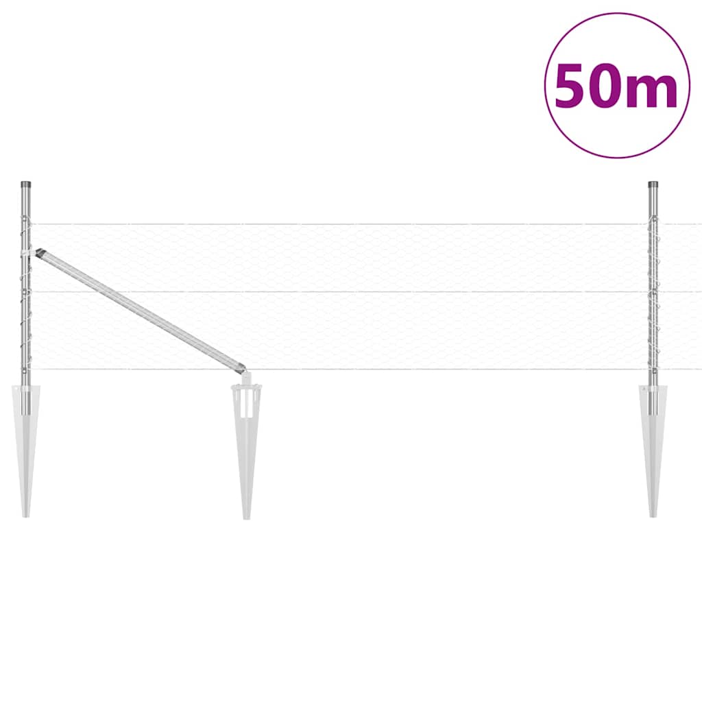 Recinzione in rete saldata zincata 50 x 0,5 m con pali e punte
