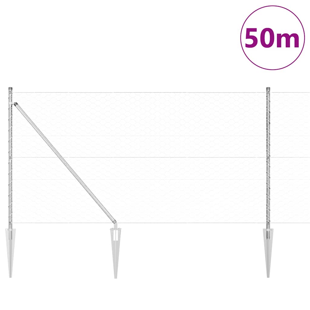 Recinzione in rete saldata zincata 50 x 1 m con pali e punte
