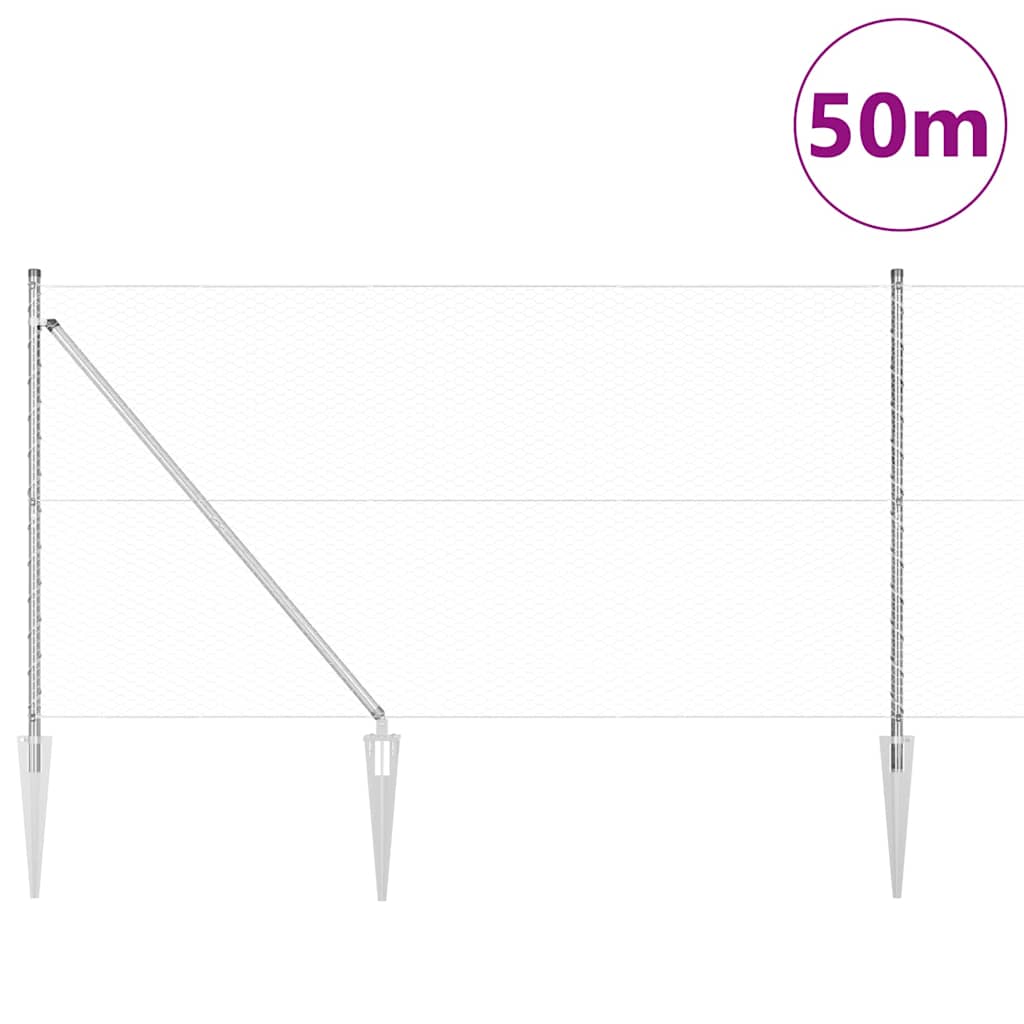 Recinzione in rete saldata zincata 50 x 1,4 m con pali e punte