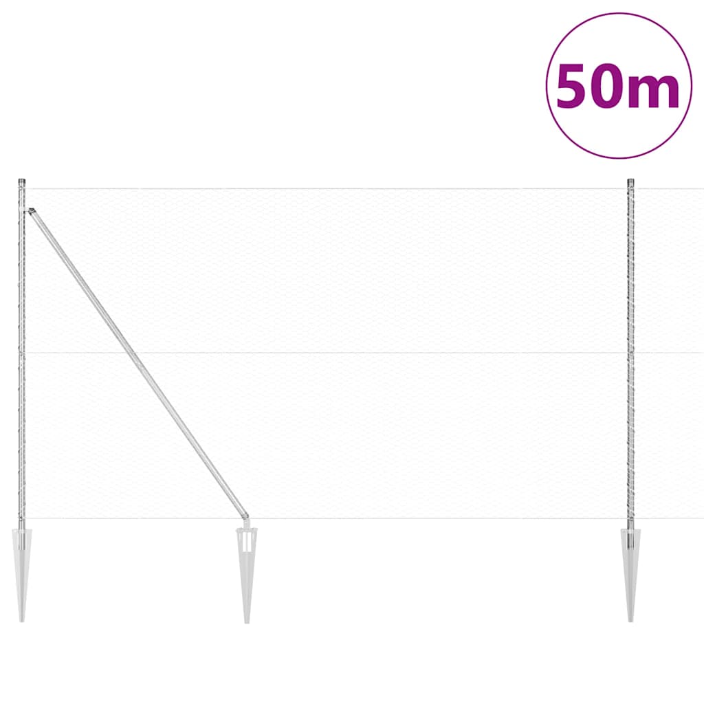 Recinzione in rete saldata zincata 50 x 1,5 m con pali e punte