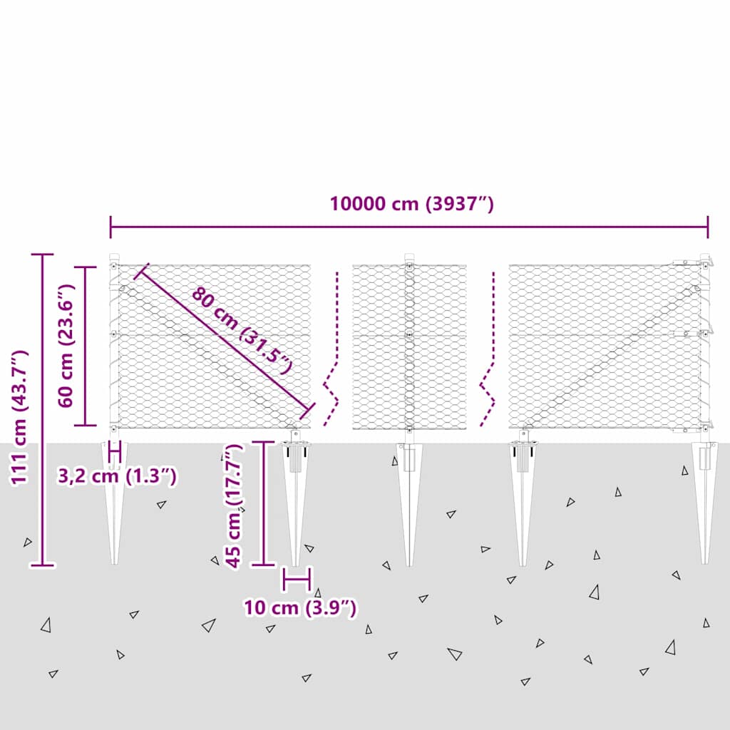 Recinzione in rete saldata con punte 100 x 0,6 m