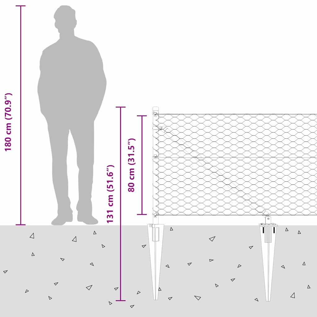 Recinzione in rete saldata zincata 100 x 0,8 m con pali e accessori