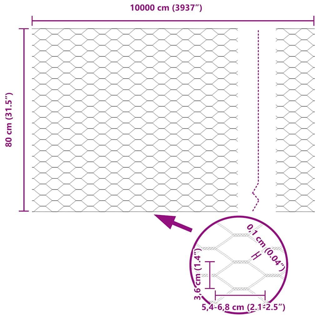 Recinzione in rete saldata zincata 100 x 0,8 m con pali e accessori