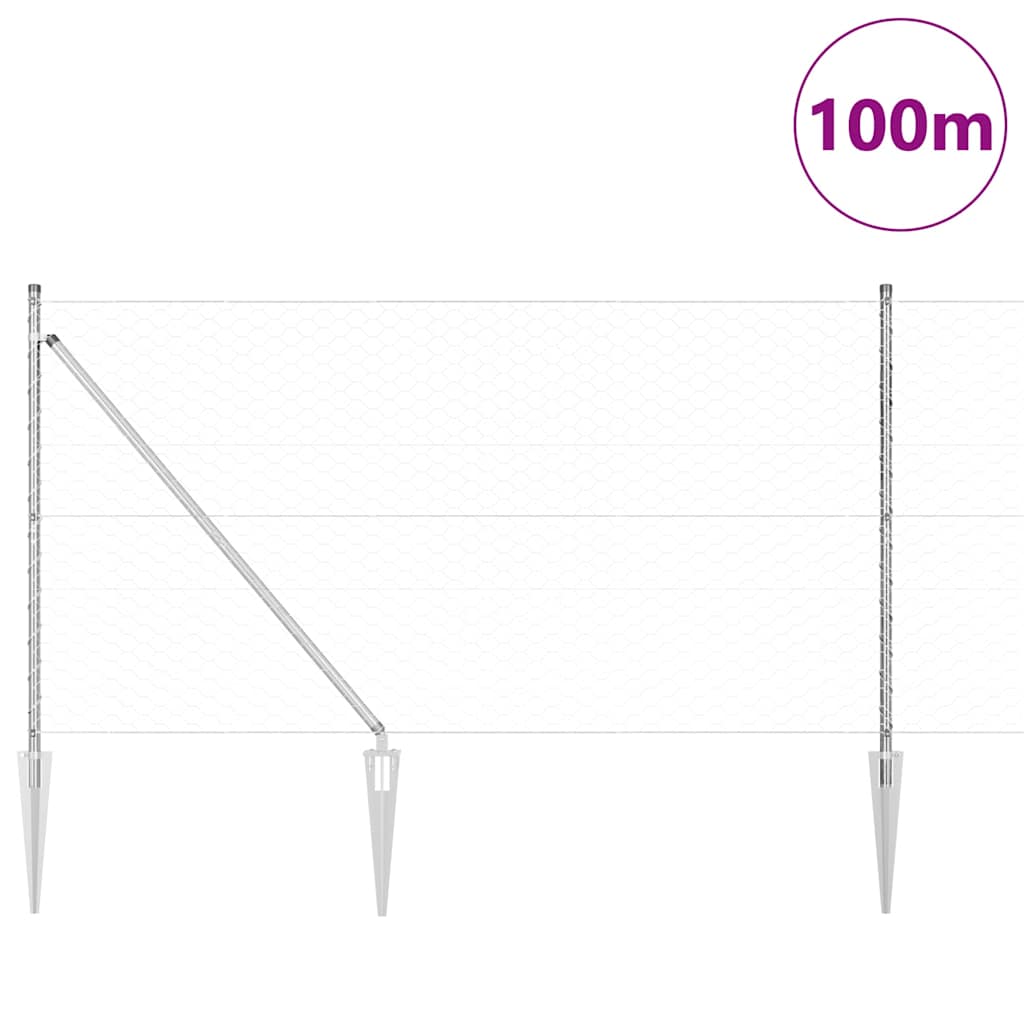 Recinzione in rete saldata zincata 100 x 1,4 m con pali e punte