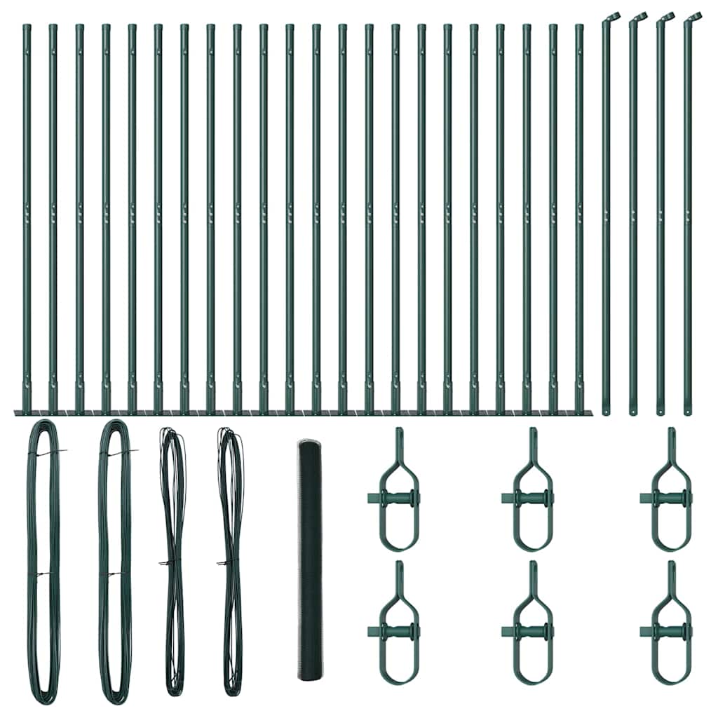 Recinzione Metallica Saldata 50 x 1,6 m con Pali e Base in Cemento - Acciaio Rivestito PVC Verde